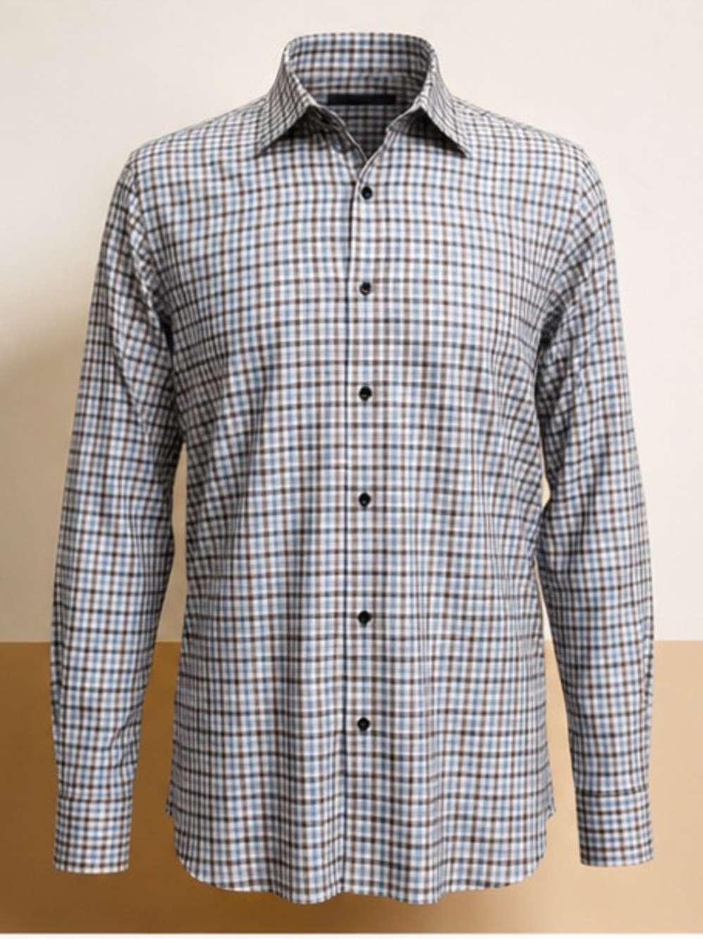 Saks Fifth Avenue Check Dress Shirt | Blue Tan | 100% Cotton | Men’s XL